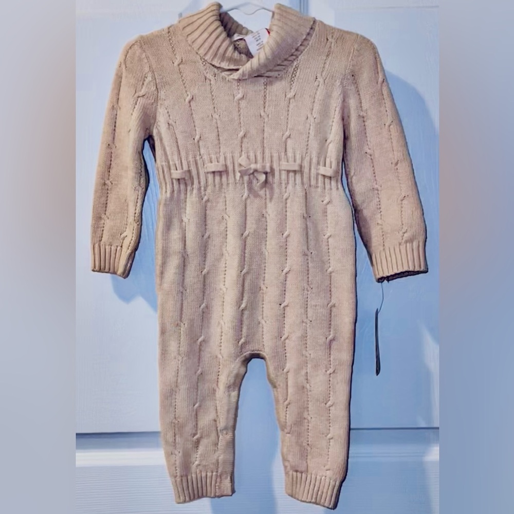 Tommy Bahama beige cable knit sweater romper 6-9 months slippers NWT